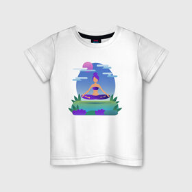 Детская футболка хлопок с принтом Йога / Гармония / Релакс в Курске, 100% хлопок | круглый вырез горловины, полуприлегающий силуэт, длина до линии бедер | Тематика изображения на принте: гармония | душа | здоровье | йога | природа | тело