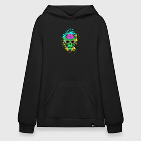 Худи SuperOversize хлопок с принтом Psychedelic skull в Курске, 70% хлопок, 30% полиэстер, мягкий начес внутри | карман-кенгуру, эластичная резинка на манжетах и по нижней кромке, двухслойный капюшон
 | skull | брызги | мозг | монстр | психоделика | скелет | череп | чудовище