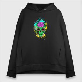 Женское худи Oversize хлопок с принтом Psychedelic skull в Курске, френч-терри — 70% хлопок, 30% полиэстер. Мягкий теплый начес внутри —100% хлопок | боковые карманы, эластичные манжеты и нижняя кромка, капюшон на магнитной кнопке | skull | брызги | мозг | монстр | психоделика | скелет | череп | чудовище