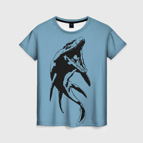 Женская футболка 3D с принтом Глубоководный хищник в Курске, 100% полиэфир ( синтетическое хлопкоподобное полотно) | прямой крой, круглый вырез горловины, длина до линии бедер | глубина | графика | динозавр | древний  мир | персонаж | природа | рисунок | ящер