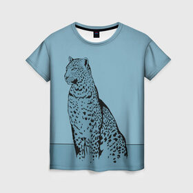 Женская футболка 3D с принтом Леопард в Курске, 100% полиэфир ( синтетическое хлопкоподобное полотно) | прямой крой, круглый вырез горловины, длина до линии бедер | африка | большая кошка | графика | дикий мир | животное | кошка | персонаж | природа | рисунок | хищник