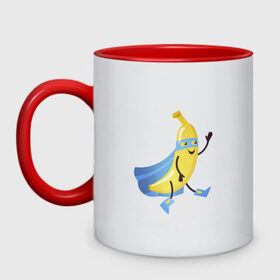 Кружка двухцветная с принтом Baana man в Курске, керамика | объем — 330 мл, диаметр — 80 мм. Цветная ручка и кайма сверху, в некоторых цветах — вся внутренняя часть | Тематика изображения на принте: banana | man | superhero | банан | супергерой | человек банан