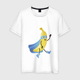 Мужская футболка хлопок с принтом Baana man в Курске, 100% хлопок | прямой крой, круглый вырез горловины, длина до линии бедер, слегка спущенное плечо. | Тематика изображения на принте: banana | man | superhero | банан | супергерой | человек банан