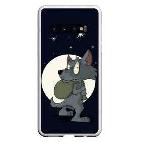 Чехол для Samsung Galaxy S10 с принтом Серый волчонок в Курске, Силикон | Область печати: задняя сторона чехла, без боковых панелей | графика | звезды | ночь | персонаж | природа | рисунок | сказка | сон | хищник