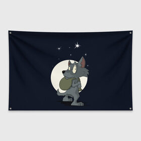 Флаг-баннер с принтом Серый волчонок в Курске, 100% полиэстер | размер 67 х 109 см, плотность ткани — 95 г/м2; по краям флага есть четыре люверса для крепления | графика | звезды | ночь | персонаж | природа | рисунок | сказка | сон | хищник