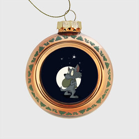 Стеклянный ёлочный шар с принтом Серый волчонок в Курске, Стекло | Диаметр: 80 мм | графика | звезды | ночь | персонаж | природа | рисунок | сказка | сон | хищник