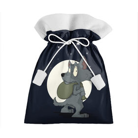 Подарочный 3D мешок с принтом Серый волчонок в Курске, 100% полиэстер | Размер: 29*39 см | графика | звезды | ночь | персонаж | природа | рисунок | сказка | сон | хищник