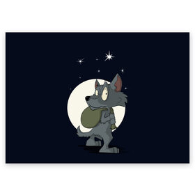 Поздравительная открытка с принтом Серый волчонок в Курске, 100% бумага | плотность бумаги 280 г/м2, матовая, на обратной стороне линовка и место для марки
 | графика | звезды | ночь | персонаж | природа | рисунок | сказка | сон | хищник