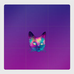 Магнитный плакат 3Х3 с принтом космический кошак фиолетовый в Курске, Полимерный материал с магнитным слоем | 9 деталей размером 9*9 см | Тематика изображения на принте: cat | pet | акварель | арт | вектор | градиент | киса | космический | космос | кот | котейка | котенок | котик | котэ | кошка | магия | реализм | фиолетовый