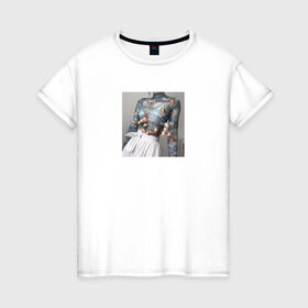 Женская футболка хлопок с принтом Aesthetik в Курске, 100% хлопок | прямой крой, круглый вырез горловины, длина до линии бедер, слегка спущенное плечо | ангелы | белый | небо | нежность | цветы | эстэтика