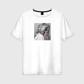 Женская футболка хлопок Oversize с принтом Aesthetik в Курске, 100% хлопок | свободный крой, круглый ворот, спущенный рукав, длина до линии бедер
 | ангелы | белый | небо | нежность | цветы | эстэтика