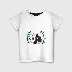 Детская футболка хлопок с принтом Мама панда с малышом в Курске, 100% хлопок | круглый вырез горловины, полуприлегающий силуэт, длина до линии бедер | Тематика изображения на принте: baby | mom | panda | бамбук | малыш | мама | панда | ребенок