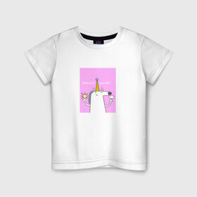 Детская футболка хлопок с принтом Верь в себя! в Курске, 100% хлопок | круглый вырез горловины, полуприлегающий силуэт, длина до линии бедер | верь в себя | животные | милый единорог | мотивация | мультфильм | радуга