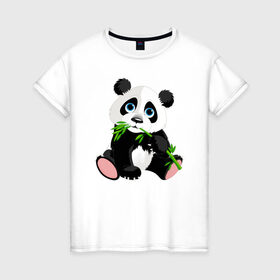 Женская футболка хлопок с принтом Животные в Курске, 100% хлопок | прямой крой, круглый вырез горловины, длина до линии бедер, слегка спущенное плечо | бамбук | зверь | медвежонок | мишка | панда