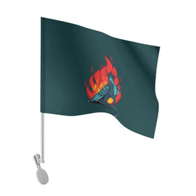 Флаг для автомобиля с принтом Бирюзовый дракон в Курске, 100% полиэстер | Размер: 30*21 см | бирюзовый цвет | графика | дракон | огонь | персонаж | пламя | рисунок | фэнтези