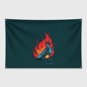 Флаг-баннер с принтом Бирюзовый дракон в Курске, 100% полиэстер | размер 67 х 109 см, плотность ткани — 95 г/м2; по краям флага есть четыре люверса для крепления | бирюзовый цвет | графика | дракон | огонь | персонаж | пламя | рисунок | фэнтези
