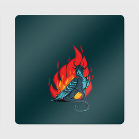 Магнит виниловый Квадрат с принтом Бирюзовый дракон в Курске, полимерный материал с магнитным слоем | размер 9*9 см, закругленные углы | бирюзовый цвет | графика | дракон | огонь | персонаж | пламя | рисунок | фэнтези