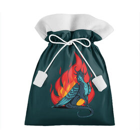 Подарочный 3D мешок с принтом Бирюзовый дракон в Курске, 100% полиэстер | Размер: 29*39 см | бирюзовый цвет | графика | дракон | огонь | персонаж | пламя | рисунок | фэнтези