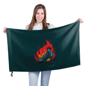 Флаг 3D с принтом Бирюзовый дракон в Курске, 100% полиэстер | плотность ткани — 95 г/м2, размер — 67 х 109 см. Принт наносится с одной стороны | бирюзовый цвет | графика | дракон | огонь | персонаж | пламя | рисунок | фэнтези