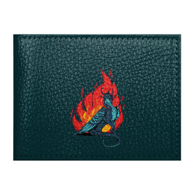 Обложка для студенческого билета с принтом Бирюзовый дракон в Курске, натуральная кожа | Размер: 11*8 см; Печать на всей внешней стороне | бирюзовый цвет | графика | дракон | огонь | персонаж | пламя | рисунок | фэнтези