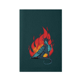 Обложка для паспорта матовая кожа с принтом Бирюзовый дракон в Курске, натуральная матовая кожа | размер 19,3 х 13,7 см; прозрачные пластиковые крепления | Тематика изображения на принте: бирюзовый цвет | графика | дракон | огонь | персонаж | пламя | рисунок | фэнтези