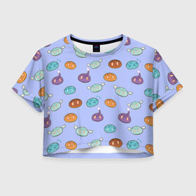 Женская футболка Crop-top 3D с принтом Слаймы в Курске, 100% полиэстер | круглая горловина, длина футболки до линии талии, рукава с отворотами | genshin | genshin impact | slime | геншин | геншин импакт | паттерн | слаймы