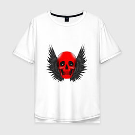 Мужская футболка хлопок Oversize с принтом Череп с крыльями в Курске, 100% хлопок | свободный крой, круглый ворот, “спинка” длиннее передней части | bones | dead | death | halloween | skull | wings | крылья | хоррор | череп