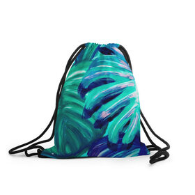 Рюкзак-мешок 3D с принтом Пальмовая ветвь в Курске, 100% полиэстер | плотность ткани — 200 г/м2, размер — 35 х 45 см; лямки — толстые шнурки, застежка на шнуровке, без карманов и подкладки | art | casual | арт | весна | кисть | краски | пальмы | пляж | рисунок | солнце