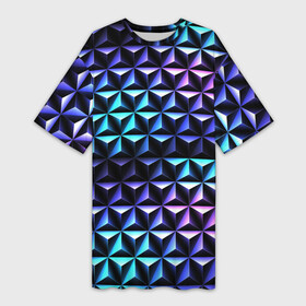 Платье-футболка 3D с принтом НЕОНОВАЯ СТАЛЬ в Курске,  |  | tegunvteg | броня | геометрия | железо | неон | неоновая сталь | ромбы | соты | сталь | стальная броня | стальной | текстура | треугольники
