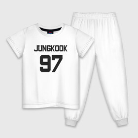 Детская пижама хлопок с принтом BTS - Jungkook 97 в Курске, 100% хлопок |  брюки и футболка прямого кроя, без карманов, на брюках мягкая резинка на поясе и по низу штанин
 | Тематика изображения на принте: boysband | bts | jungkook | jungkook 97 | k pop | korea | korean | music | бтс | джонгук | к поп | кей поп | корейская | корейский | корея | кпоп | музыка | чонгук