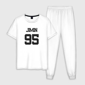 Мужская пижама хлопок с принтом BTS - Jimin 95 в Курске, 100% хлопок | брюки и футболка прямого кроя, без карманов, на брюках мягкая резинка на поясе и по низу штанин
 | Тематика изображения на принте: boysband | bts | jimin | jimin 95 | k pop | korea | korean | music | бтс | джимин | к поп | кей поп | корейская | корейский | корея | кпоп | музыка | чимин | чимин 95
