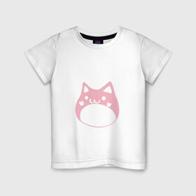 Детская футболка хлопок с принтом Кавайный котик минимализм в Курске, 100% хлопок | круглый вырез горловины, полуприлегающий силуэт, длина до линии бедер | аниме | кавай | кавайный | киса | кот | котик | котэ | кошка | минимализм | мяу | нэко | ня | няшный | смайлик | стикер | эмодзи