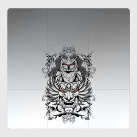 Магнитный плакат 3Х3 с принтом маска сова смерть череп в Курске, Полимерный материал с магнитным слоем | 9 деталей размером 9*9 см | Тематика изображения на принте: глаза кровь | день мертвых | китай | кости | маска | мифология | мрачный | серый | сказки | сова | хэллоуин | череп | япония