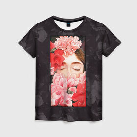 Женская футболка 3D с принтом Flowers girl в Курске, 100% полиэфир ( синтетическое хлопкоподобное полотно) | прямой крой, круглый вырез горловины, длина до линии бедер | 8 марта | лучшая в мире | мама | подарок | подарок женщине | подарок любимым | подарок на 8 марта | самая лучшая  в мире | семья