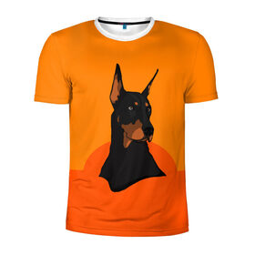 Мужская футболка 3D спортивная с принтом Доберман в Курске, 100% полиэстер с улучшенными характеристиками | приталенный силуэт, круглая горловина, широкие плечи, сужается к линии бедра | верный друг | графика | животное | защитник | красивый пес | природа | рисунок | собака | сторож