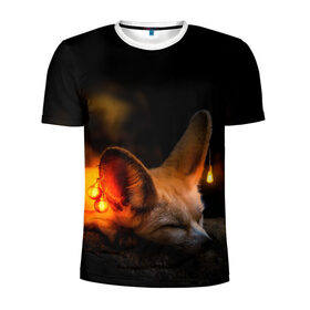 Мужская футболка 3D спортивная с принтом Лисичка с фонариками в Курске, 100% полиэстер с улучшенными характеристиками | приталенный силуэт, круглая горловина, широкие плечи, сужается к линии бедра | fox | foxy | животное | звери | лиса | лисенок | лисичка | милая | рыжая | фокс