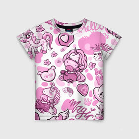 Детская футболка 3D с принтом Розовая мечта в Курске, 100% гипоаллергенный полиэфир | прямой крой, круглый вырез горловины, длина до линии бедер, чуть спущенное плечо, ткань немного тянется | анимэ | девочки звездочки | единороги | любовь | мечта | пони | сердце