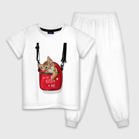 Детская пижама хлопок с принтом Are you kitten(kidding) me? в Курске, 100% хлопок |  брюки и футболка прямого кроя, без карманов, на брюках мягкая резинка на поясе и по низу штанин
 | кот | котик | милый | рюкзак | слова | фраза | хипстер