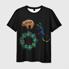 Мужская футболка 3D с принтом Медведи и ящерицы в Курске, 100% полиэфир | прямой крой, круглый вырез горловины, длина до линии бедер | медведи | цветные ящерицы | цветочные кольца | цветы | ящерицы