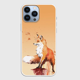 Чехол для iPhone 13 Pro Max с принтом акварельная лиса  задумчивости в Курске,  |  | fox | акварель | акварельный | брызги | градиент | думы | зверек | краска | лис | лиса | лисенок | лисичка | листики | листья | мысли | обрыв | оранжевый | осень | потеки | рисунок | смотрит вдаль