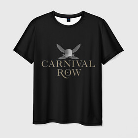 Мужская футболка 3D с принтом Карнивал Роу - Carnival Row в Курске, 100% полиэфир | прямой крой, круглый вырез горловины, длина до линии бедер | carnival row | волшебный | исторический | карнивал роу | крылья | лого | логотип | подарок | сериал | сказка | фея | черный | шляпа