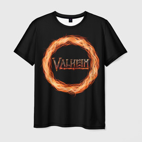 Мужская футболка 3D с принтом Valheim - огненный круг в Курске, 100% полиэфир | прямой крой, круглый вырез горловины, длина до линии бедер | valheim | вальхейм | викинги | игра | компьютерный | круг | логотип | минимализм | огненный | огонь | подарок | черный