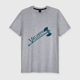 Мужская футболка хлопок Slim с принтом Valheim тёмное лого с секирой в Курске, 92% хлопок, 8% лайкра | приталенный силуэт, круглый вырез ворота, длина до линии бедра, короткий рукав | Тематика изображения на принте: p2p | pvp | valheim | валхейм | викинг | викинги | выживание | градиент | лого | песочница | сага | секира | скандинавы | сурвайвал | тёмный