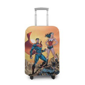 Чехол для чемодана 3D с принтом Лига Справедливости в Курске, 86% полиэфир, 14% спандекс | двустороннее нанесение принта, прорези для ручек и колес | batman | justice league | superman | vdzabma | wonder woman | бэтмен | лига справедливости | супермен | чудо женщина
