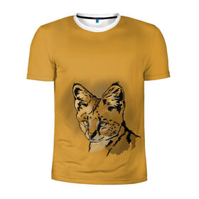 Мужская футболка 3D спортивная с принтом Сервал в Курске, 100% полиэстер с улучшенными характеристиками | приталенный силуэт, круглая горловина, широкие плечи, сужается к линии бедра | африка | графика | дикий мир | животное | кошка | персонаж | природа | рисунок | хищник