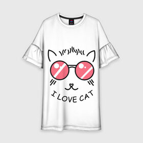 Детское платье 3D с принтом I Love cat (я люблю котов) в Курске, 100% полиэстер | прямой силуэт, чуть расширенный к низу. Круглая горловина, на рукавах — воланы | 8 марта | cat | i love you | kiss | love | губы | девушке | день влюбленных | зубы | киса | кот | котик | коты | люблю котов | любовь | любтмой | марта | очки | поцелуй | розовые губы | розовый | страсть | течет