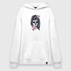 Худи SuperOversize хлопок с принтом Skull Girl в Курске, 70% хлопок, 30% полиэстер, мягкий начес внутри | карман-кенгуру, эластичная резинка на манжетах и по нижней кромке, двухслойный капюшон
 | art | body | bones | dead | drawing | face | graffiti | head | roses | skeleton | skul | skull | ад | арт | голова | граффити | зло | кости | лицо | металл | нарисованный | розы | рок | скелет | скул | скулл | три черепа | тьма