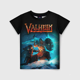 Детская футболка 3D с принтом Valheim в Курске, 100% гипоаллергенный полиэфир | прямой крой, круглый вырез горловины, длина до линии бедер, чуть спущенное плечо, ткань немного тянется | Тематика изображения на принте: valheim | viking | валхейм | викинги | игры
