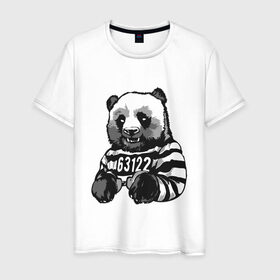 Мужская футболка хлопок с принтом Задержанный панда в Курске, 100% хлопок | прямой крой, круглый вырез горловины, длина до линии бедер, слегка спущенное плечо. | бандит | медведь | опасный | панда | преступник | хипстер | хулиган