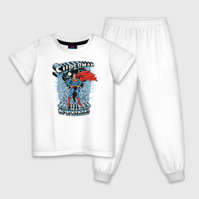 Детская пижама хлопок с принтом Superman The Man Of Steel в Курске, 100% хлопок |  брюки и футболка прямого кроя, без карманов, на брюках мягкая резинка на поясе и по низу штанин
 | superman | vdzabma | супермен
